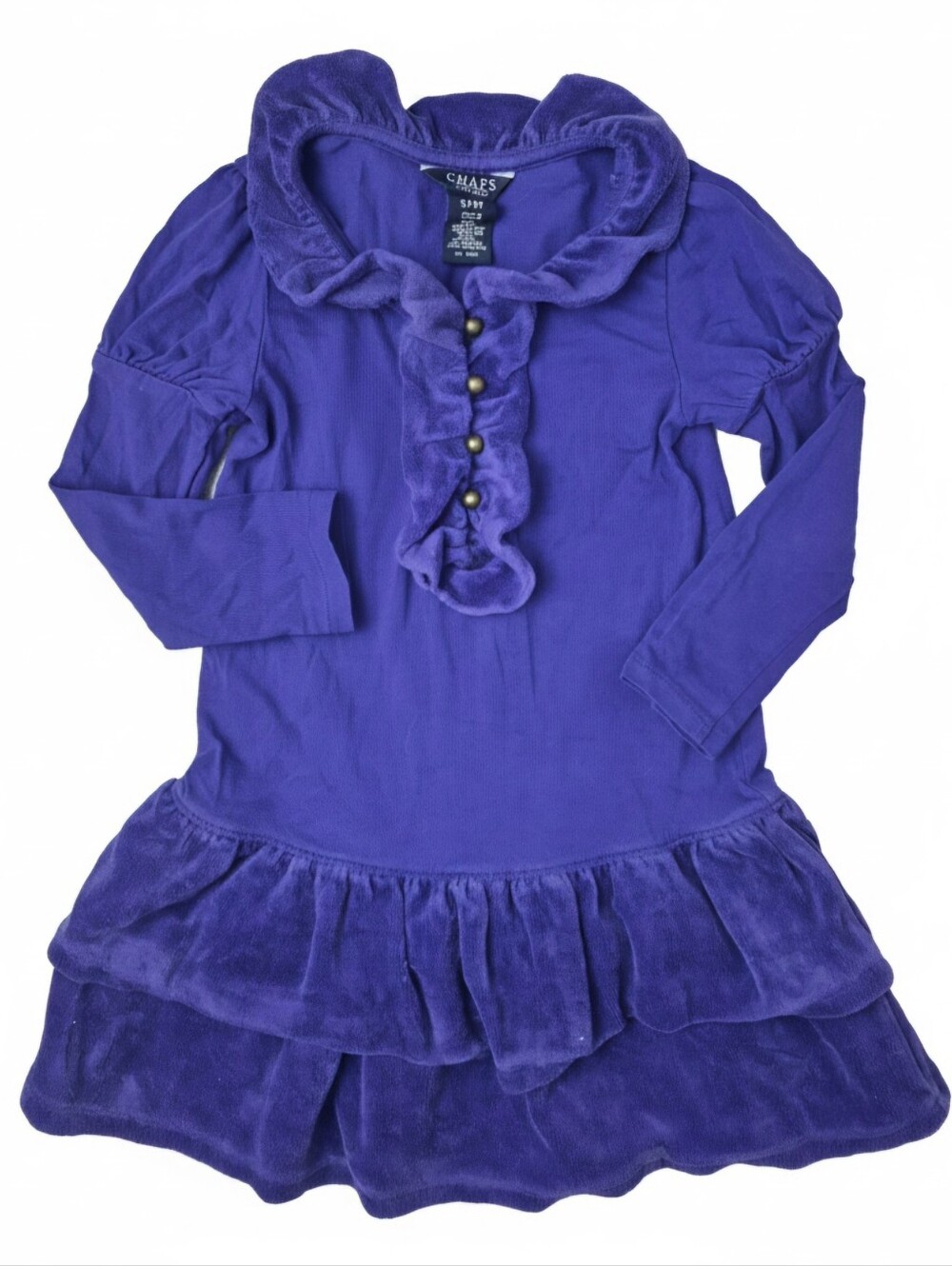CHAPS Vintage 2000s Toddler Girls Purple Velour Trim Ruffle Dress 3T
